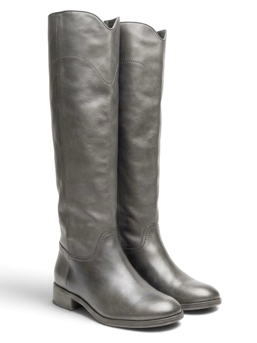 CHANEL Medium Grey Leather CC Logo Tall Knee High Lambskin Boots 40.5